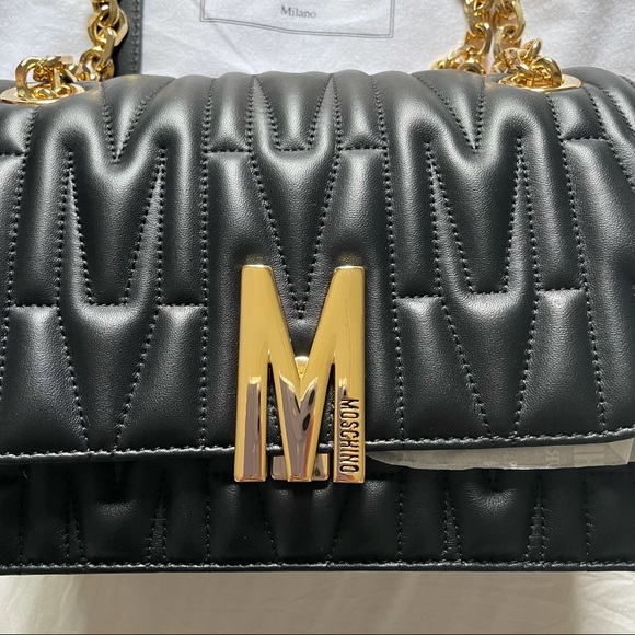 Authentic Moschino m logo monogram medium crossbody bag black and gold - Picture 5 of 16
